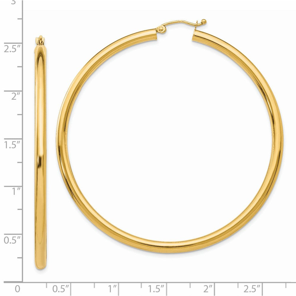 14K Polished 3mm Tube Hoop Earrings