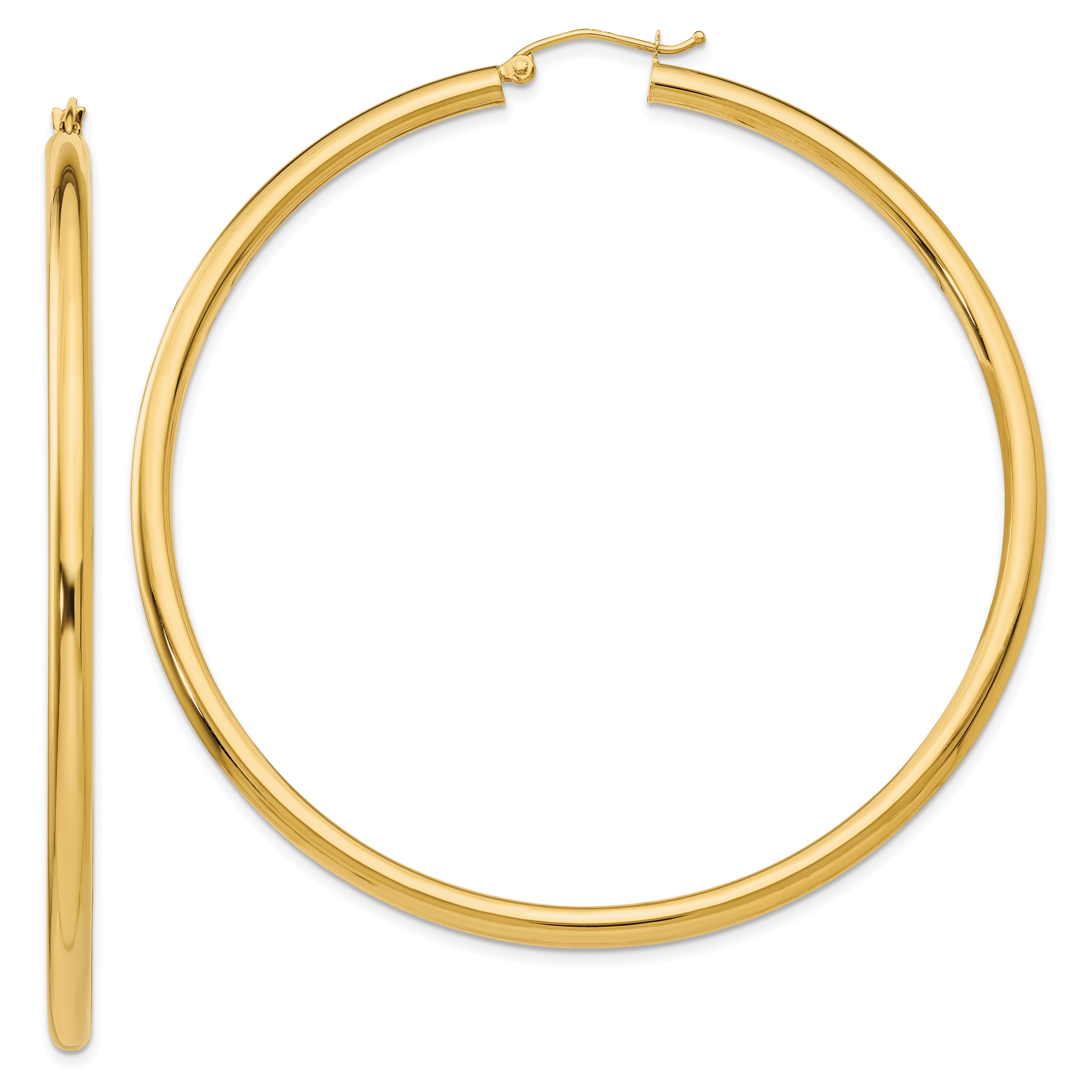 14K Polished 3mm Tube Hoop Earrings