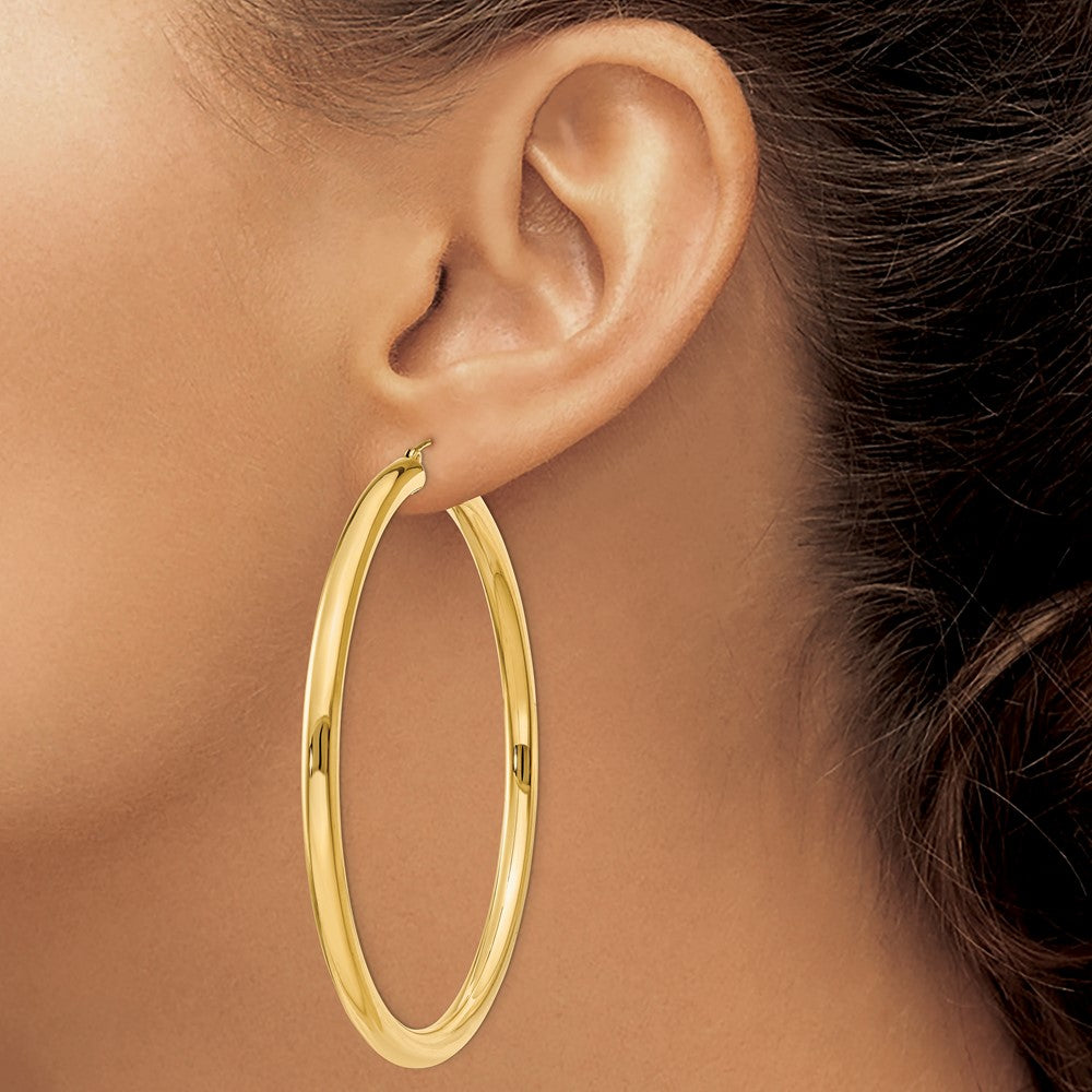 14K Polished 4mm Tube Hoop Earrings