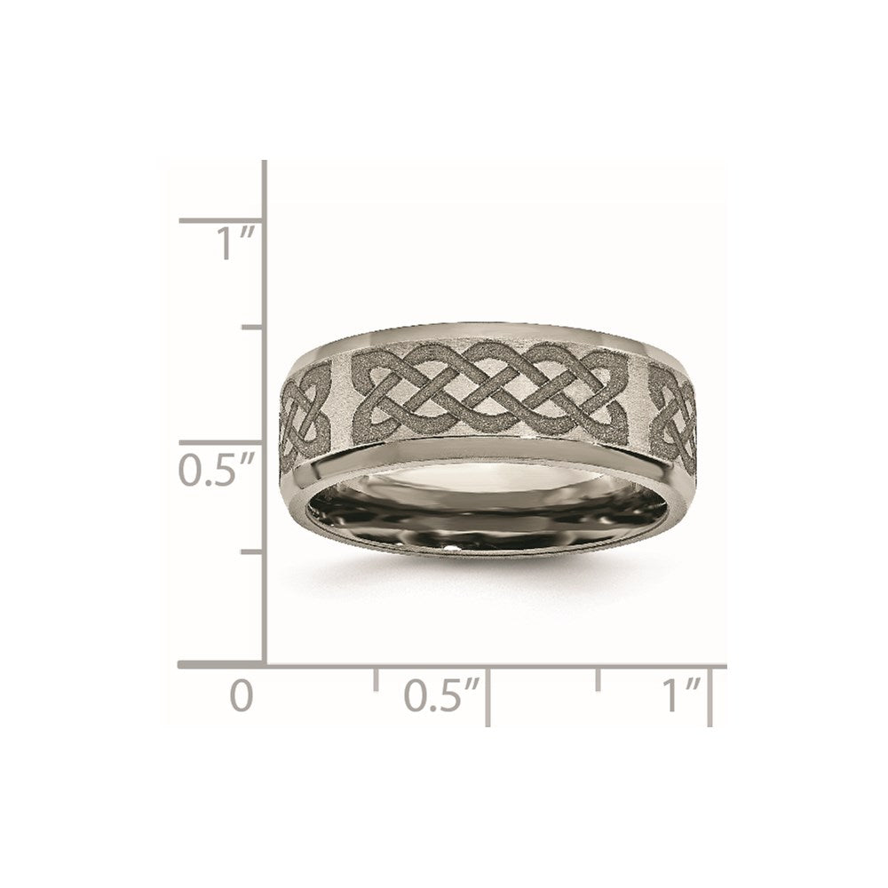Chisel Titanium Brushed and Polished Celtic Laser Design 8mm Beveled Edge Band