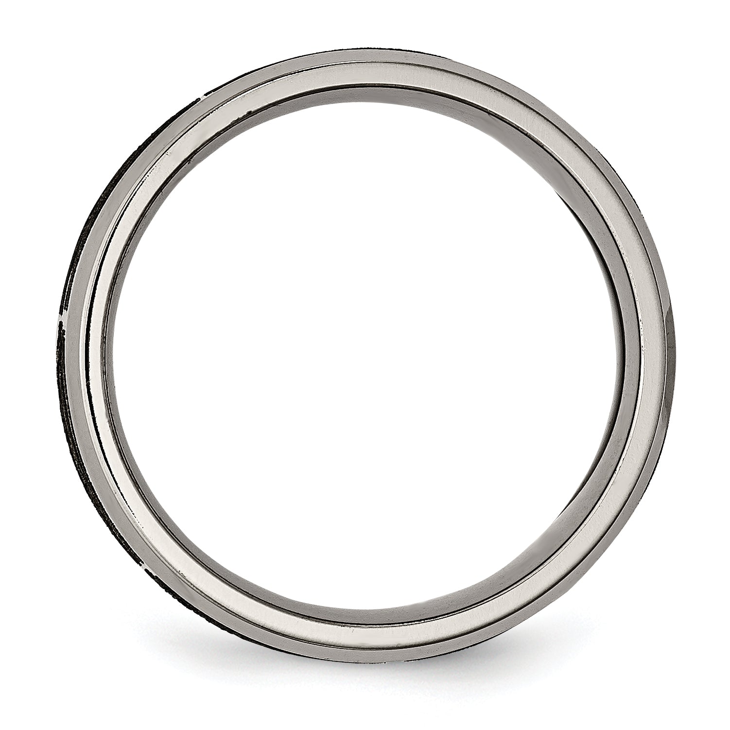Chisel Titanium Brushed and Polished Flames Laser Design 8mm Beveled Edge Band