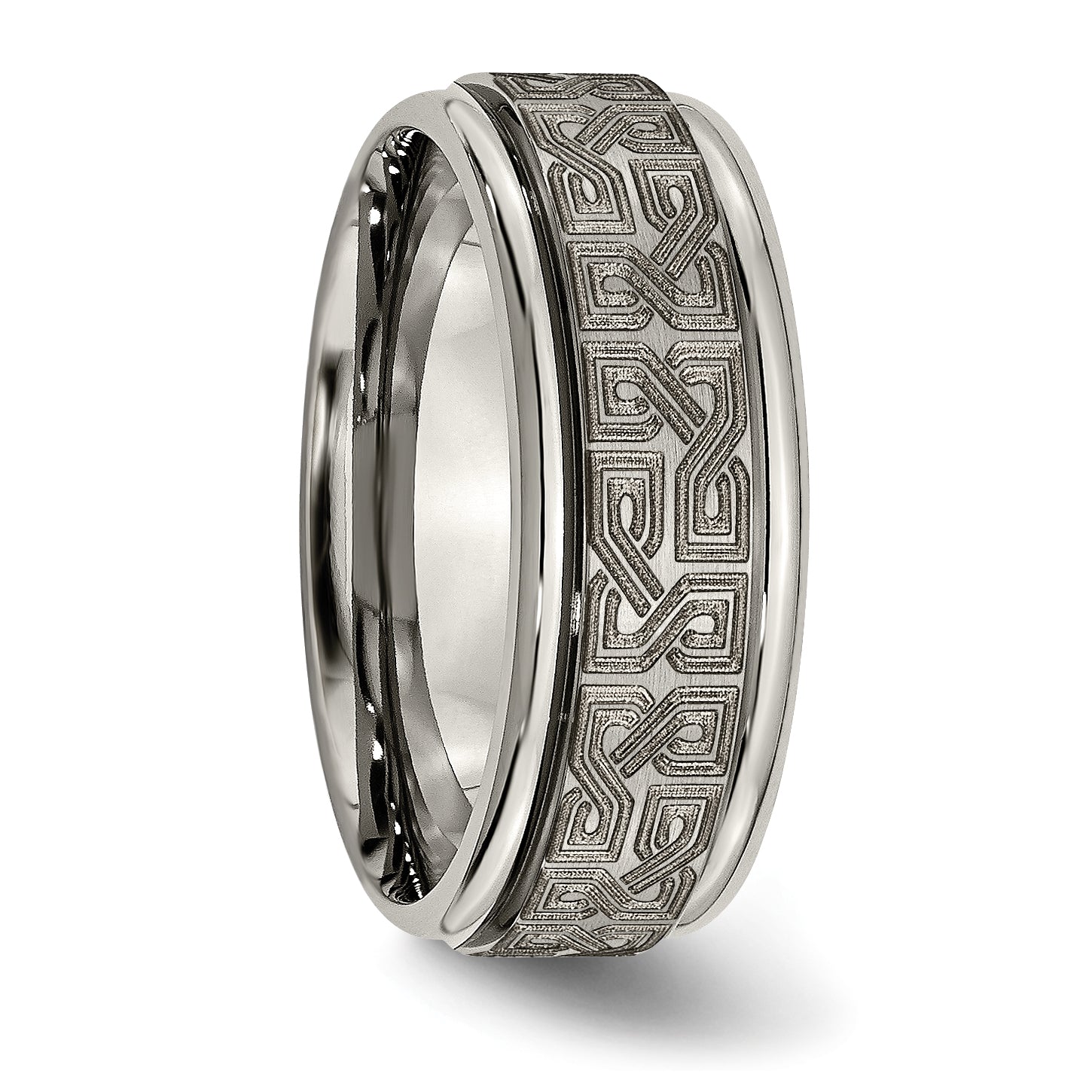 Chisel Titanium Brushed and Polished Laser Design 8mm Ridged Edge Band