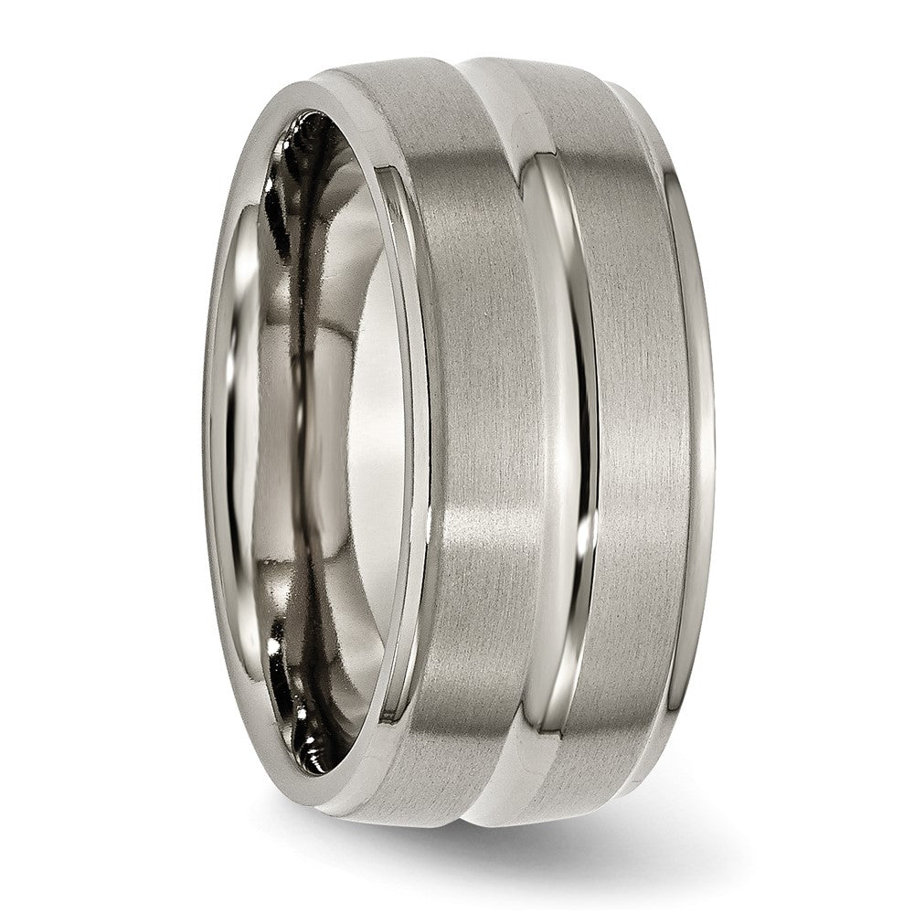 Chisel Titanium Brushed and Polished 10mm Grooved Ridged Edge Band