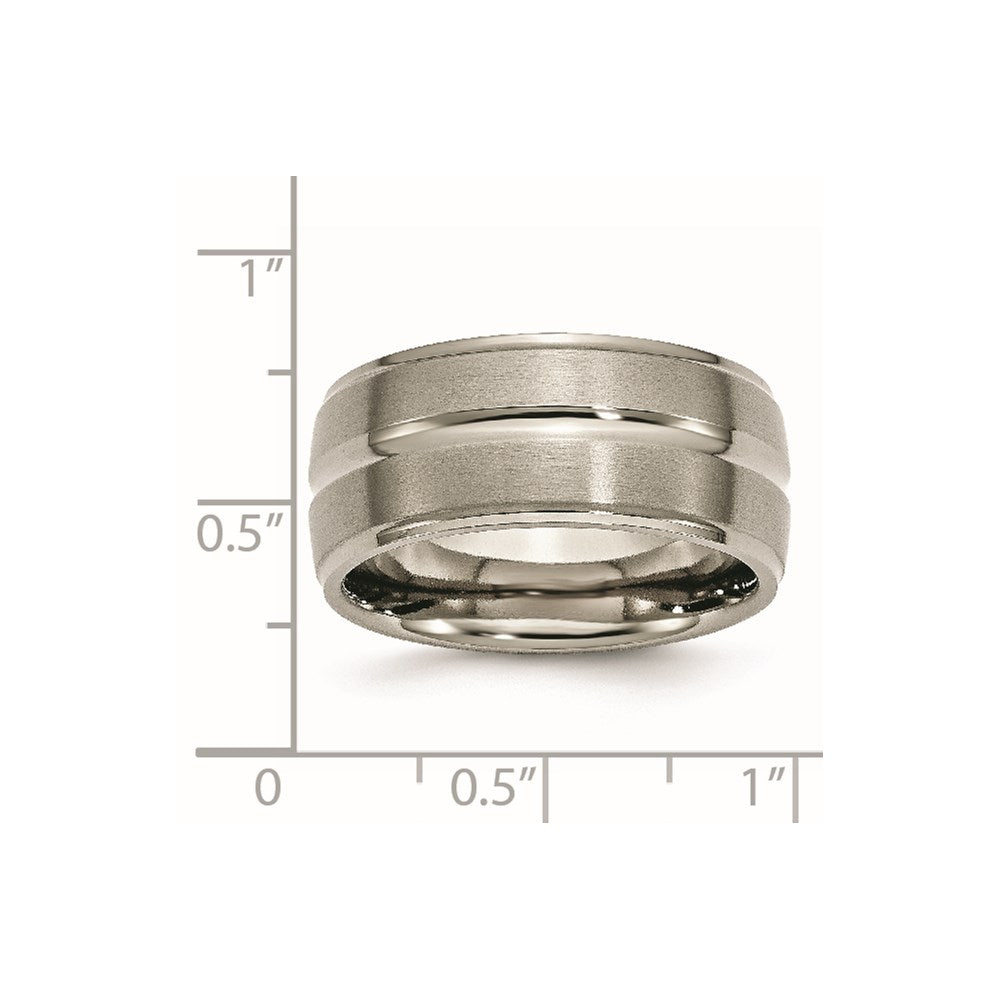 Titanium Grooved Ridged Edge 10mm Brushed and Polished Band