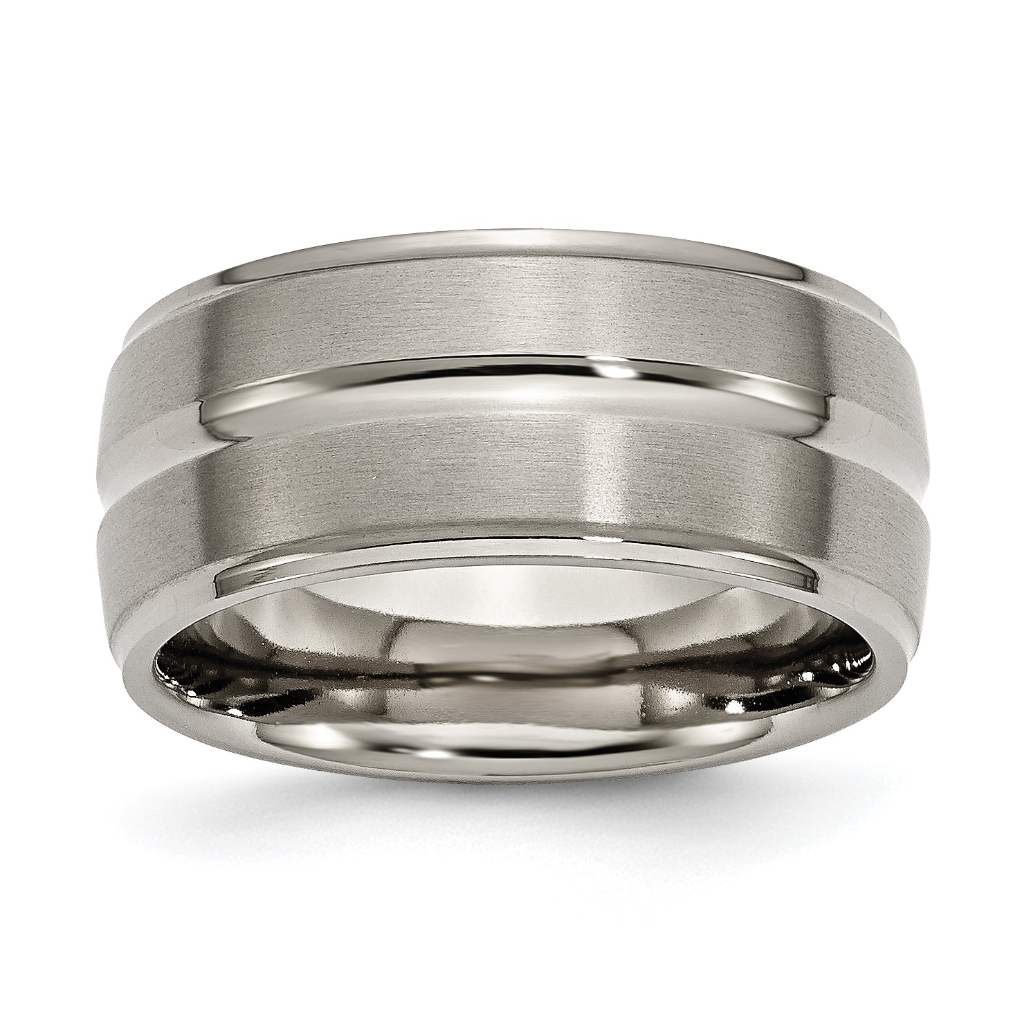 Chisel Titanium Brushed and Polished 10mm Grooved Ridged Edge Band