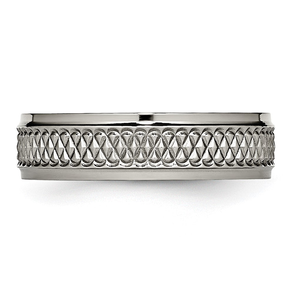 Titanium Ridged Edge Weave Design 6mm Polished Band