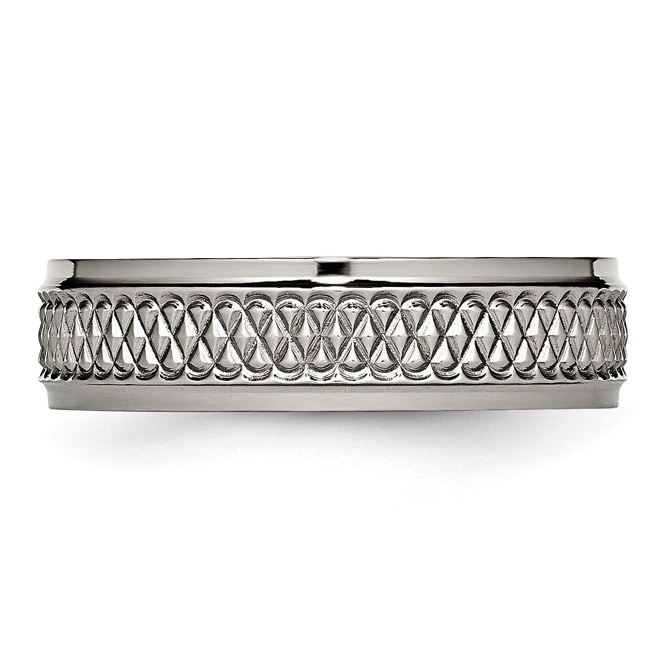 Titanium Ridged Edge Weave Design 6mm Polished Band