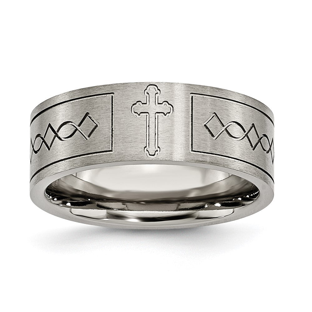 Chisel Titanium Brushed Cross Design 8mm Flat Band