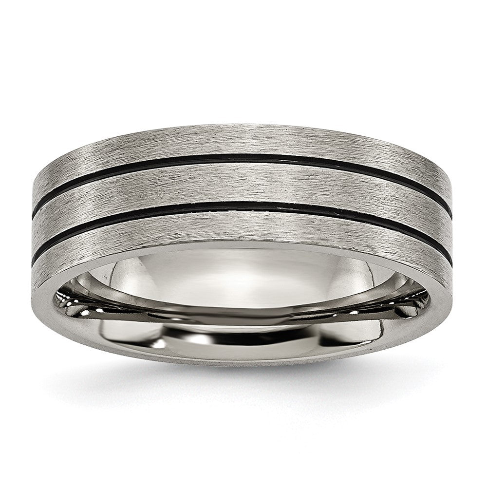Chisel Titanium Brushed Black Enamel Grooved 7mm Flat Band