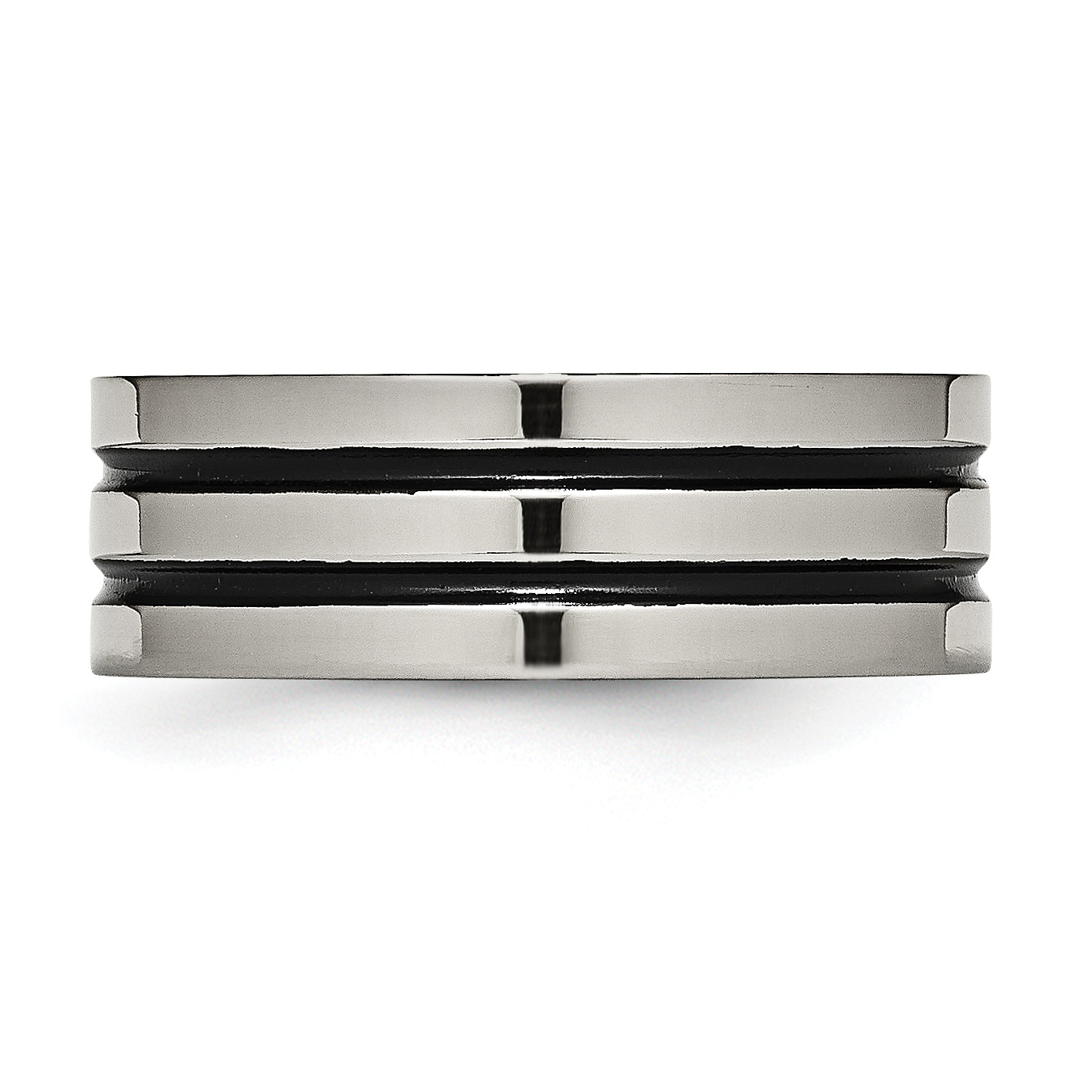 Chisel Titanium Polished Black Enamel Grooved 8mm Flat Band