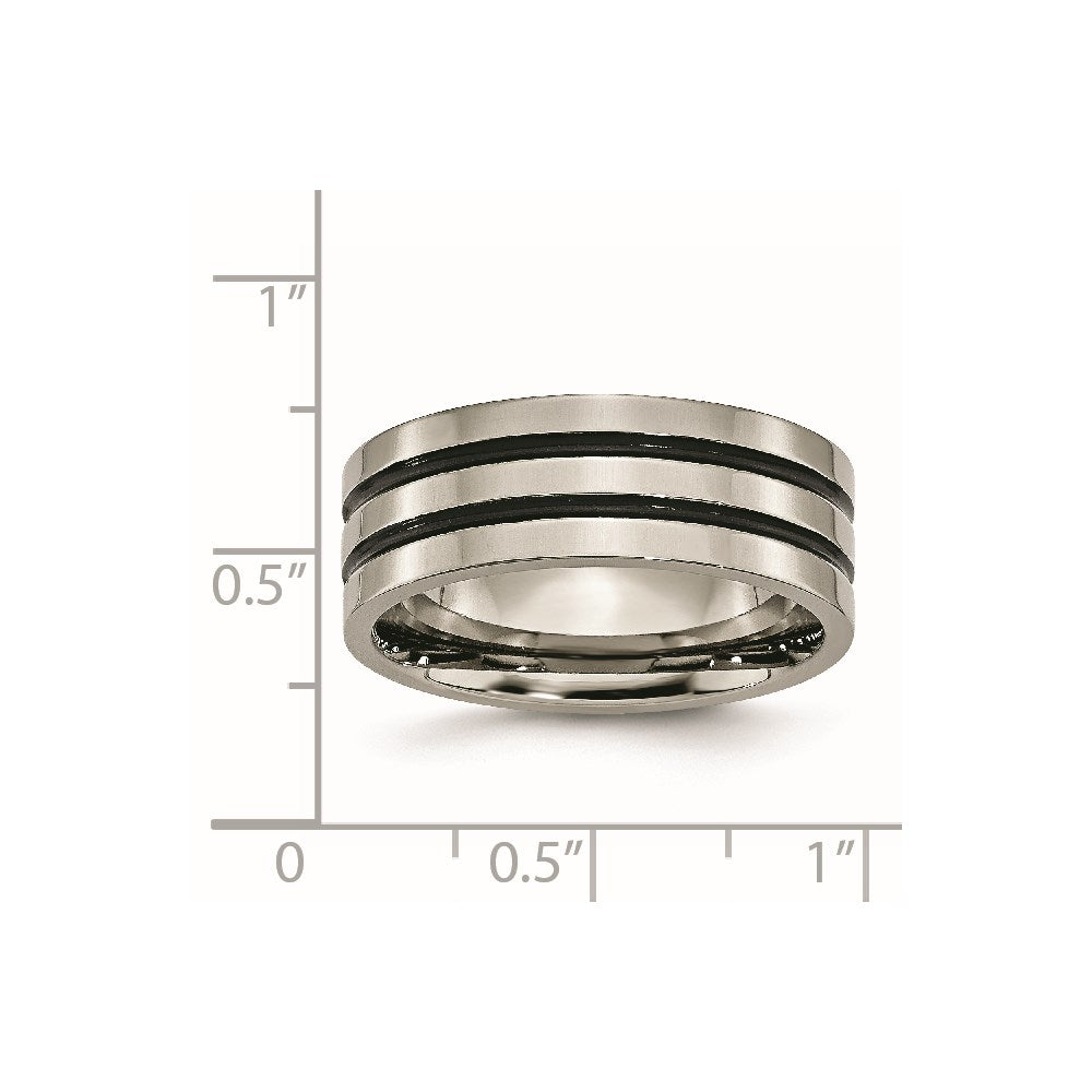 Chisel Titanium Polished Black Enamel Grooved 8mm Flat Band