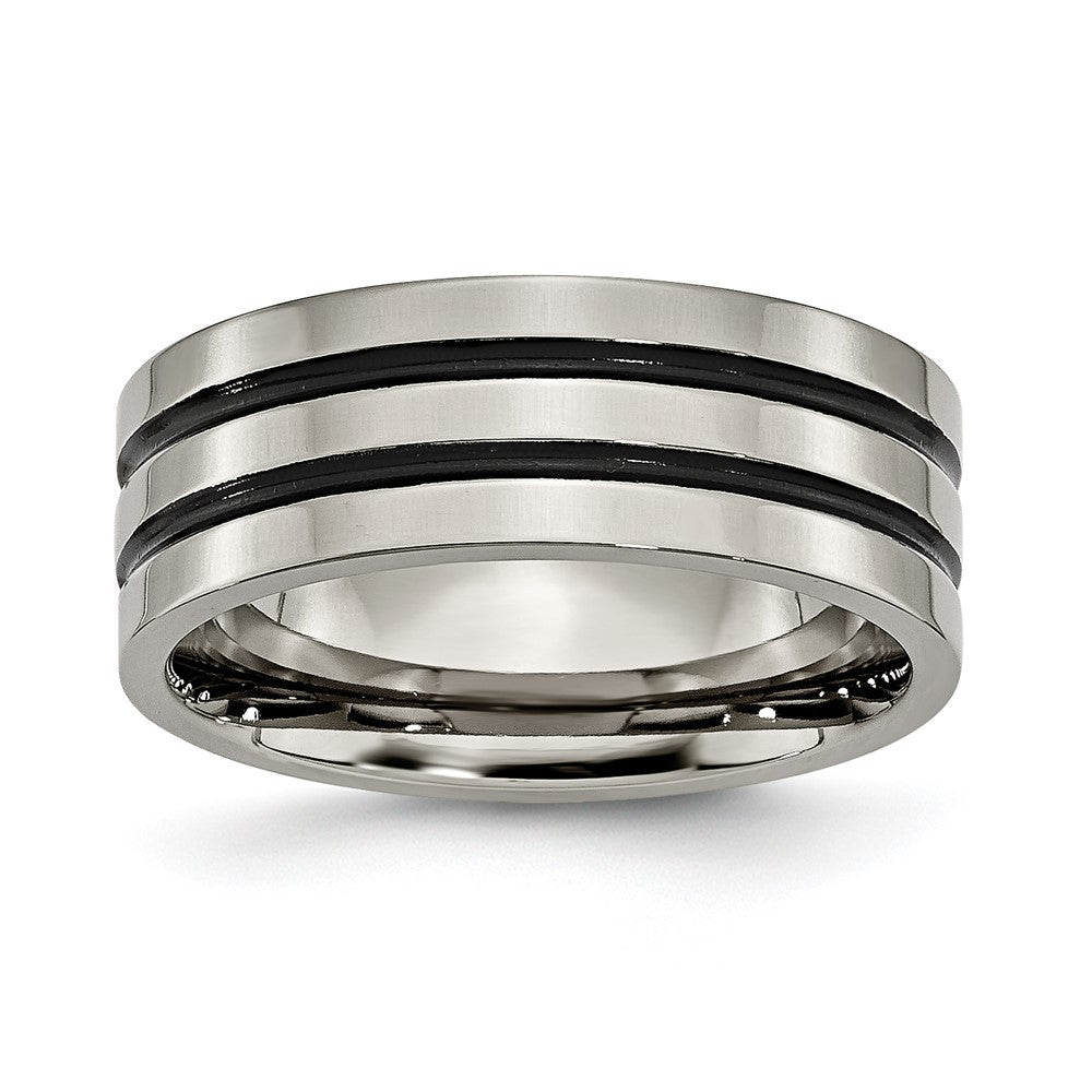 Chisel Titanium Polished Black Enamel Grooved 8mm Flat Band