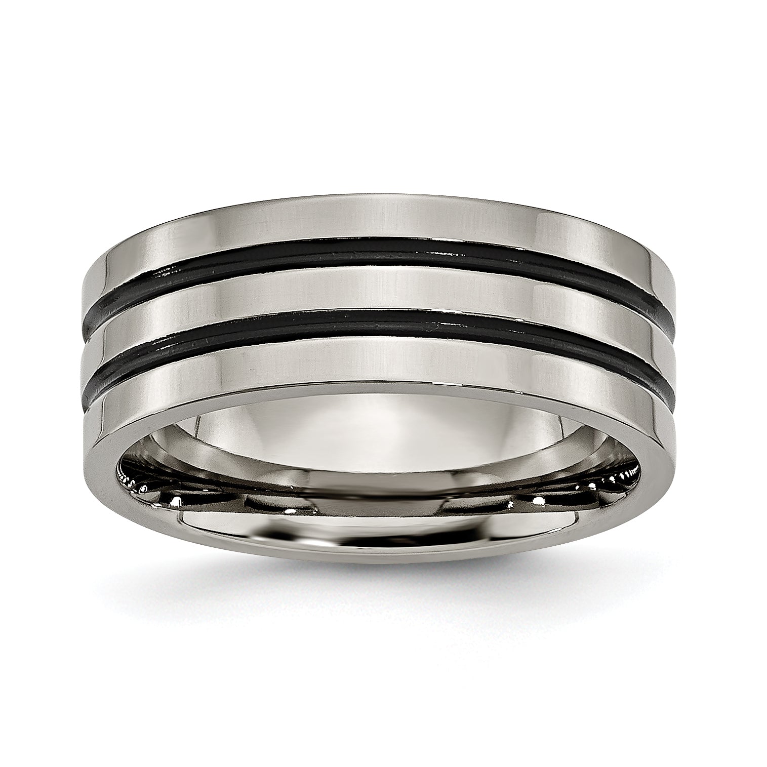 Chisel Titanium Polished Black Enamel Grooved 8mm Flat Band