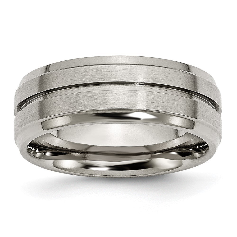 Chisel Titanium Brushed and Polished 8mm Grooved Ridged Edge Band