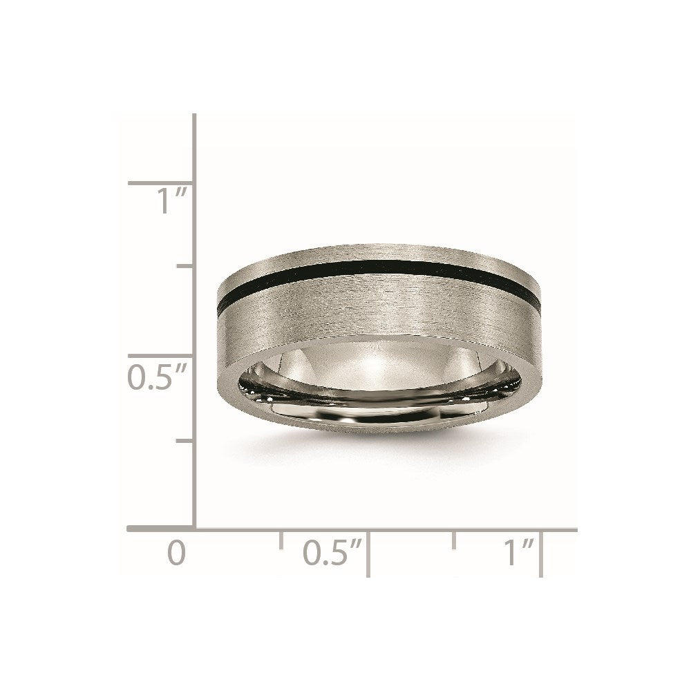 Titanium Brushed with Black Rubber 7mm Flat Band