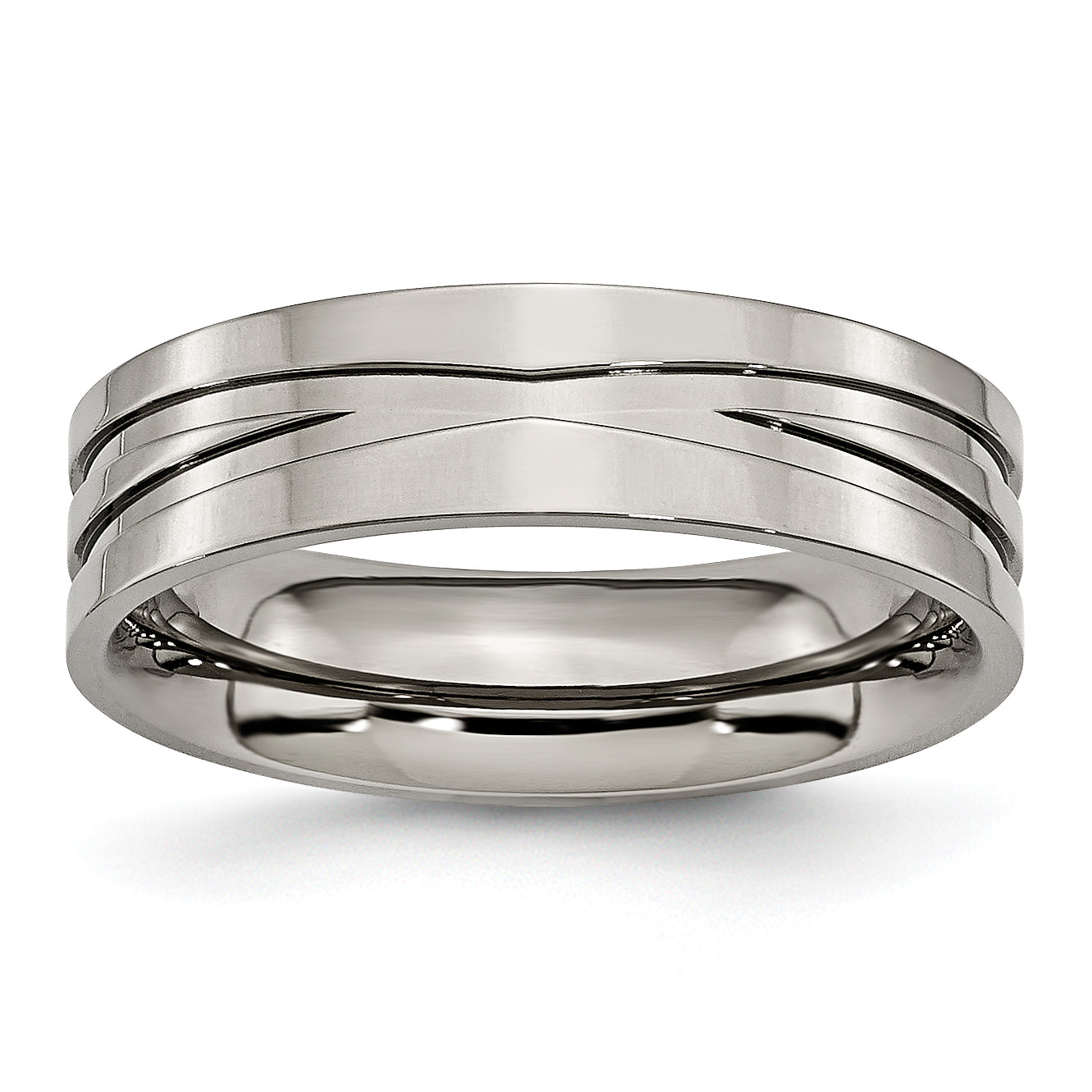 Chisel Titanium Polished X-Design 6mm Grooved Flat Band