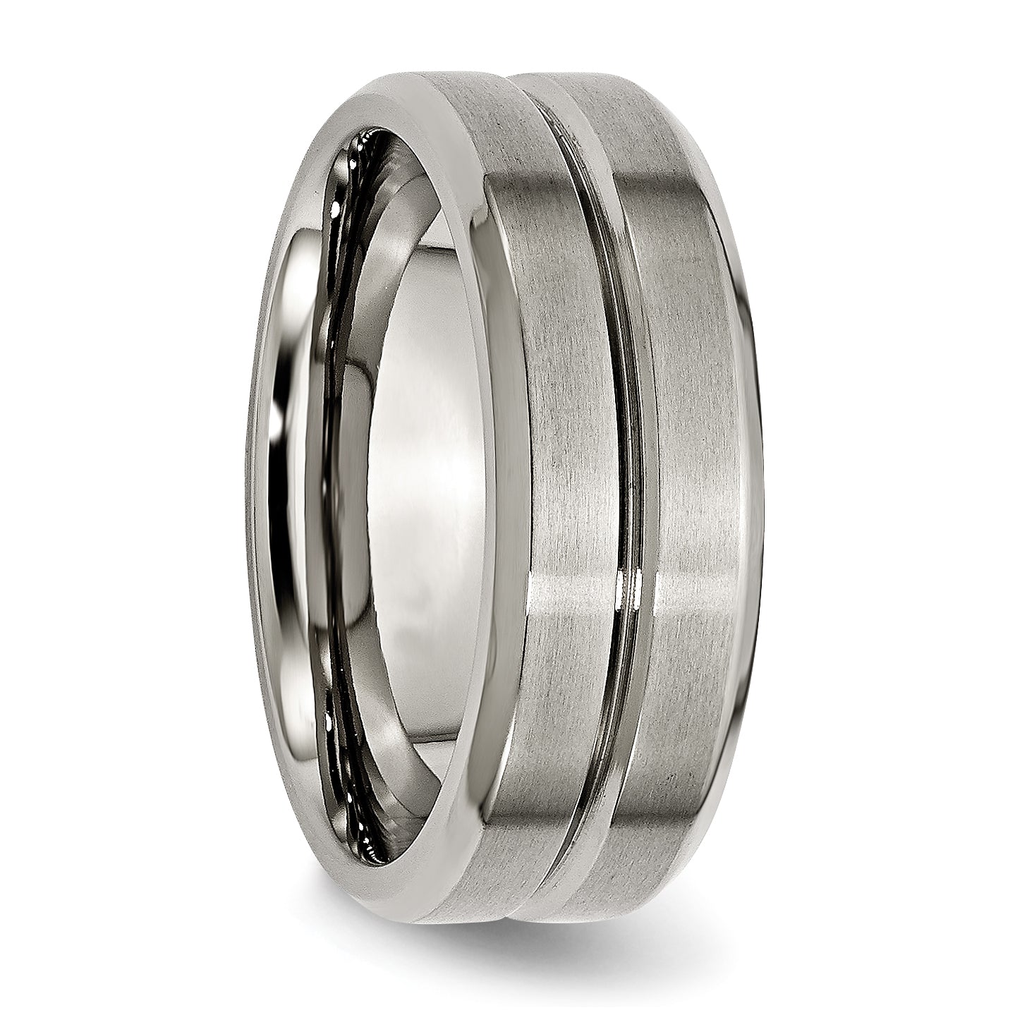 Chisel Titanium Brushed and Polished 8mm Grooved Beveled Edge Band
