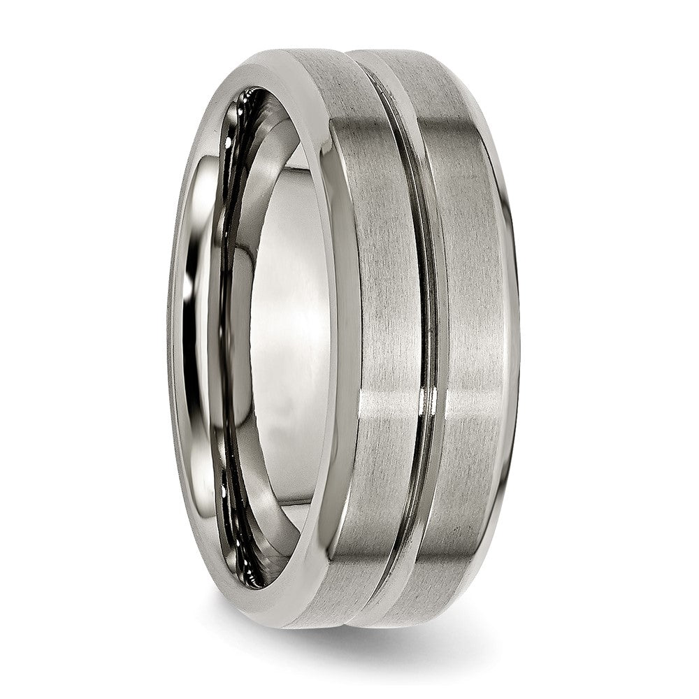 Chisel Titanium Brushed and Polished 8mm Grooved Beveled Edge Band