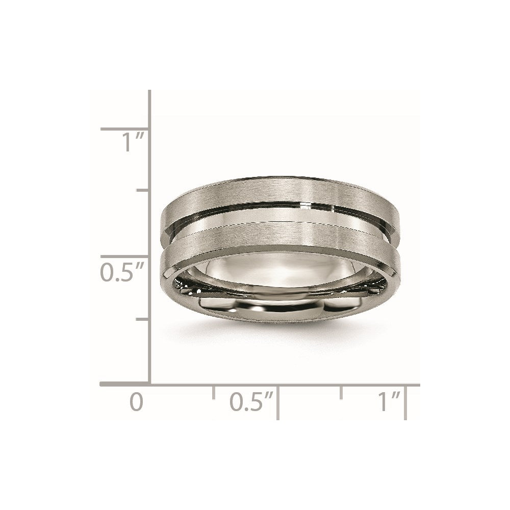 Chisel Titanium Brushed and Polished 8mm Grooved Flat Band