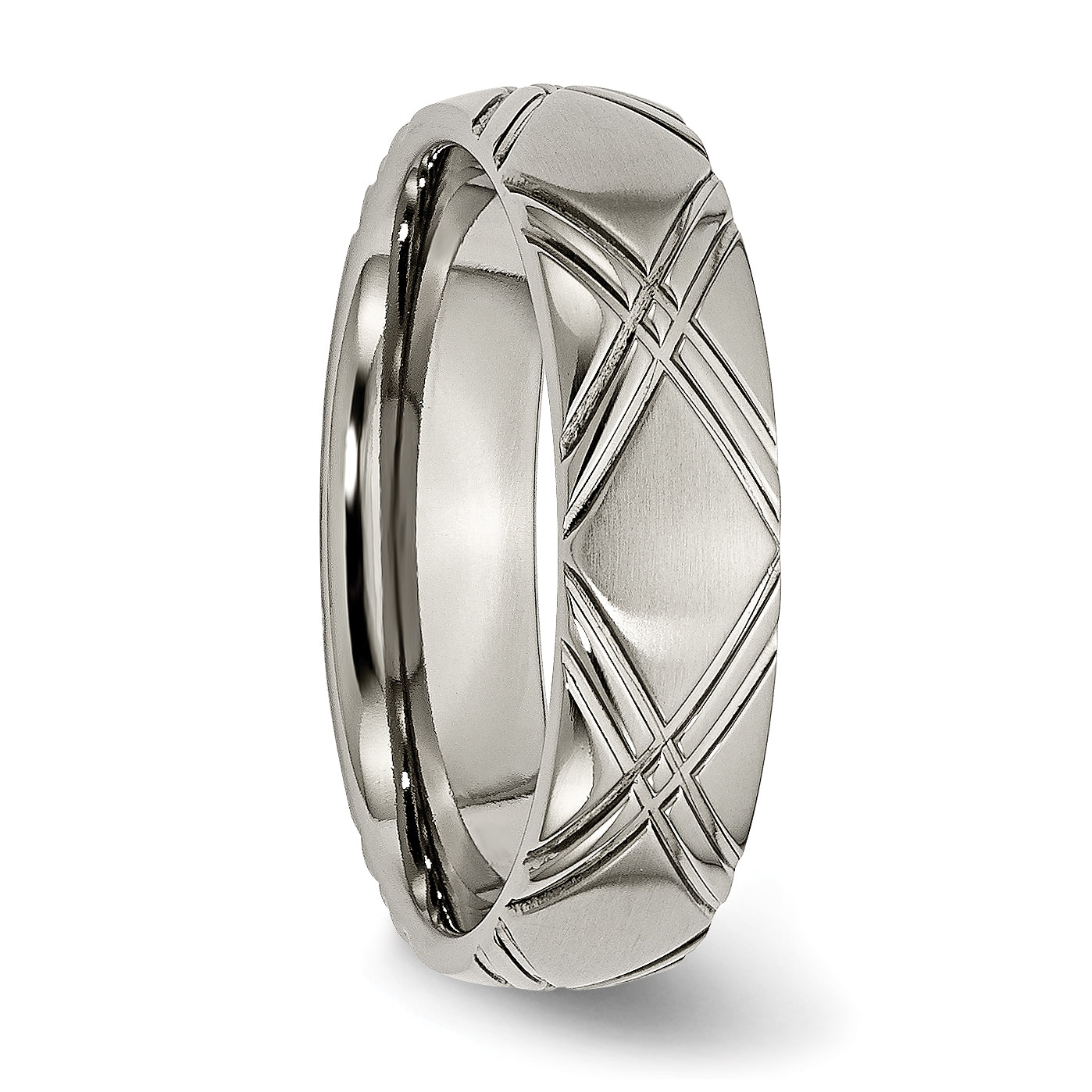 Chisel Titanium Brushed and Polished 6mm Criss-cross Design Band