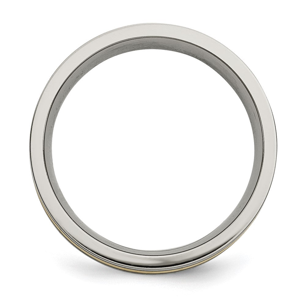 Chisel Titanium Antiqued and Brushed with 14k Gold Inlay 7mm Flat Band