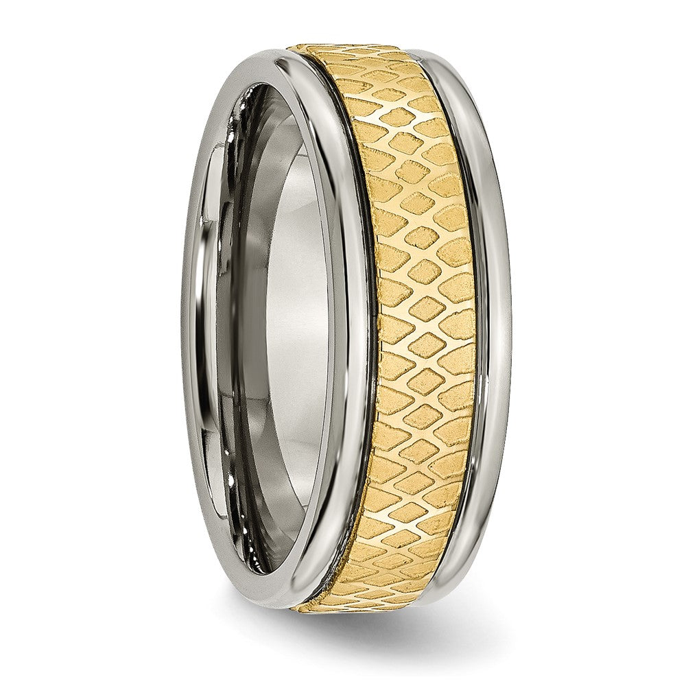 Titanium 8mm Yellow IP-plated Ridged Edge Fancy Brushed Band
