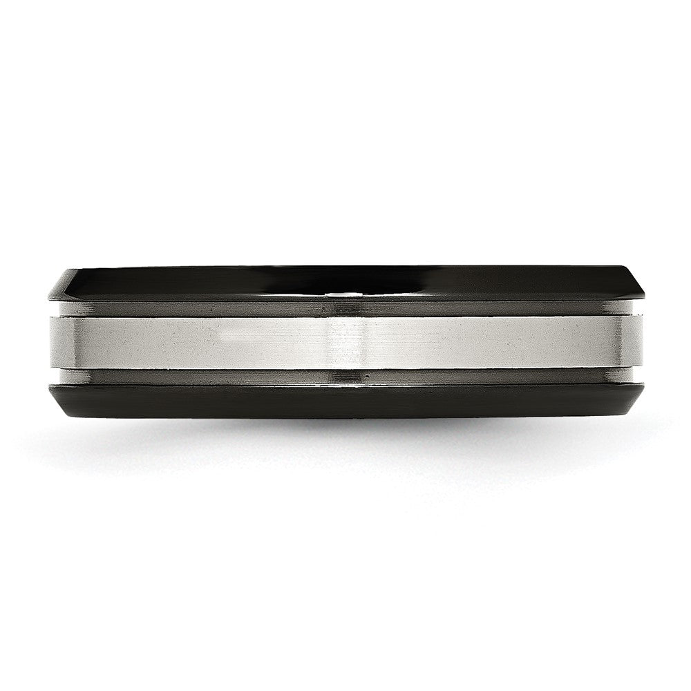 Titanium Beveled Edge 6mm Black IP-plated Satin/Polished Band