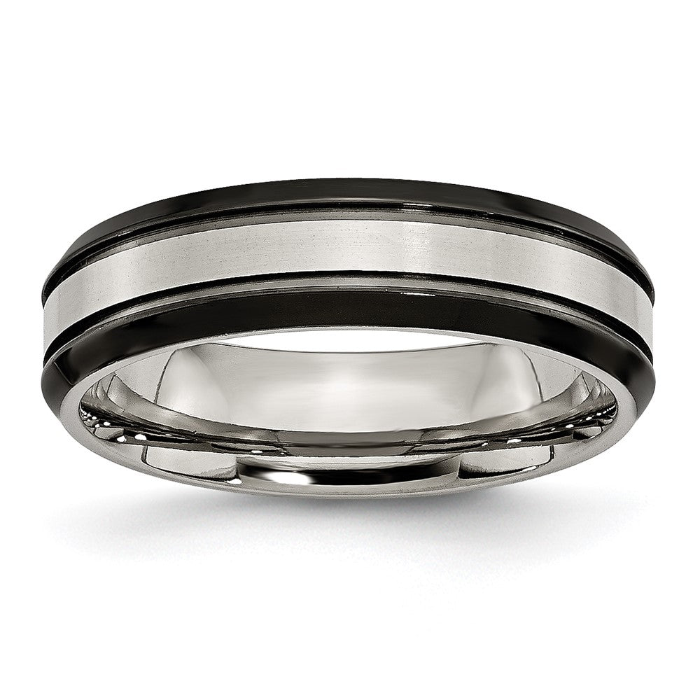 Titanium Beveled Edge 6mm Black IP-plated Satin/Polished Band