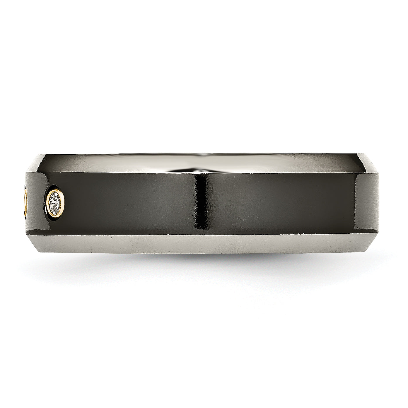 Titanium Black Ti w/14K Inlay 1/10ct Diamond Beveled Edge 7mm Band