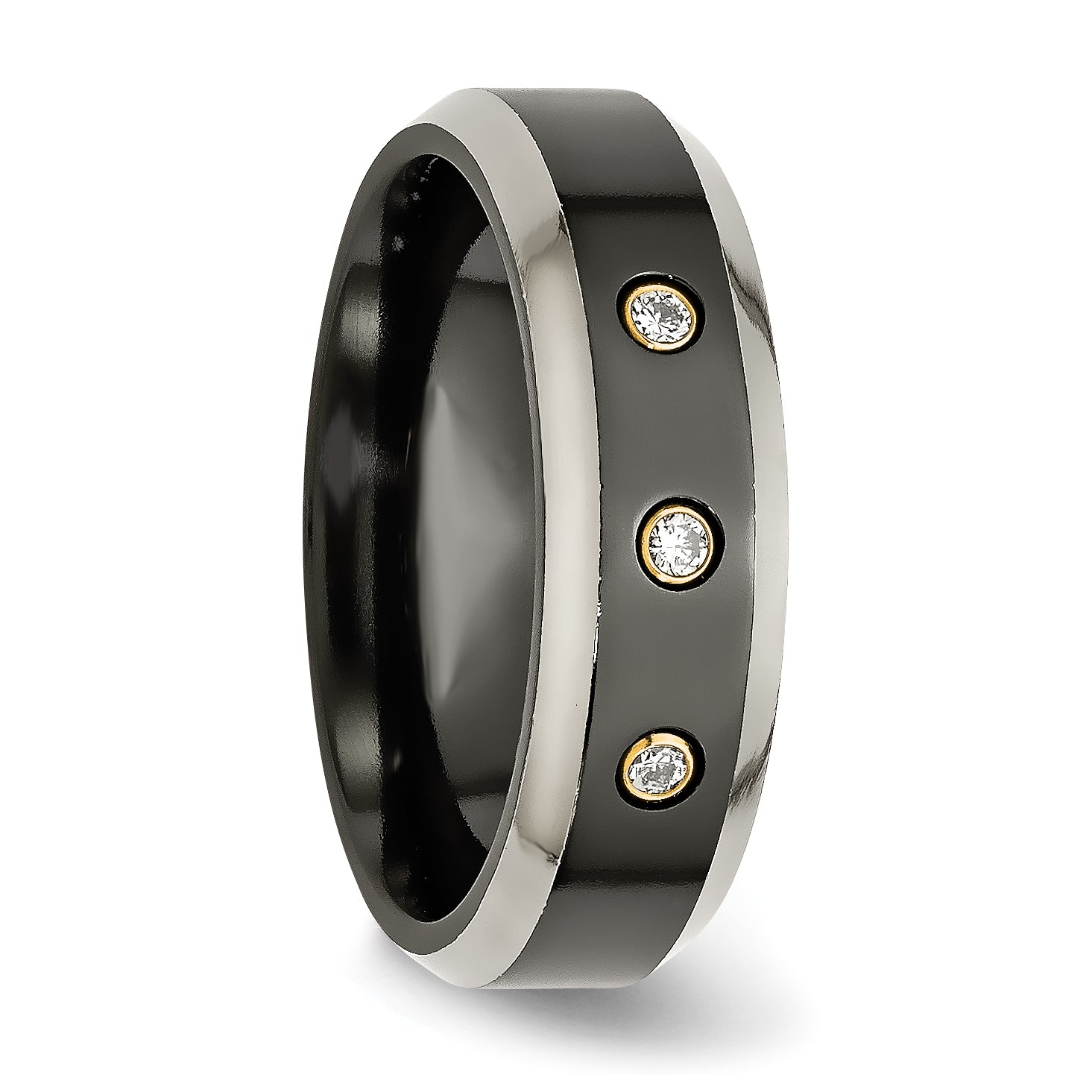 Titanium Black Ti w/14K Inlay 1/10ct Diamond Beveled Edge 7mm Band