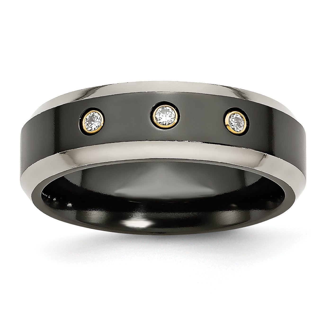 Titanium Black Ti w/14K Inlay 1/10ct Diamond Beveled Edge 7mm Band