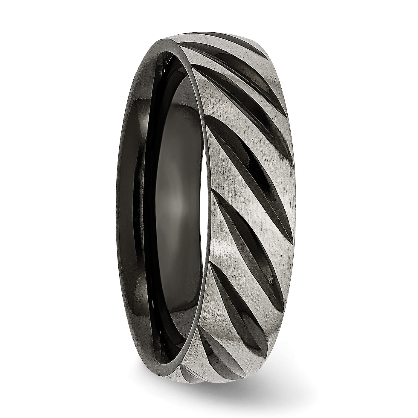 Chisel Titanium Brushed and Polished Black IP-plated 6mm Grooved Band