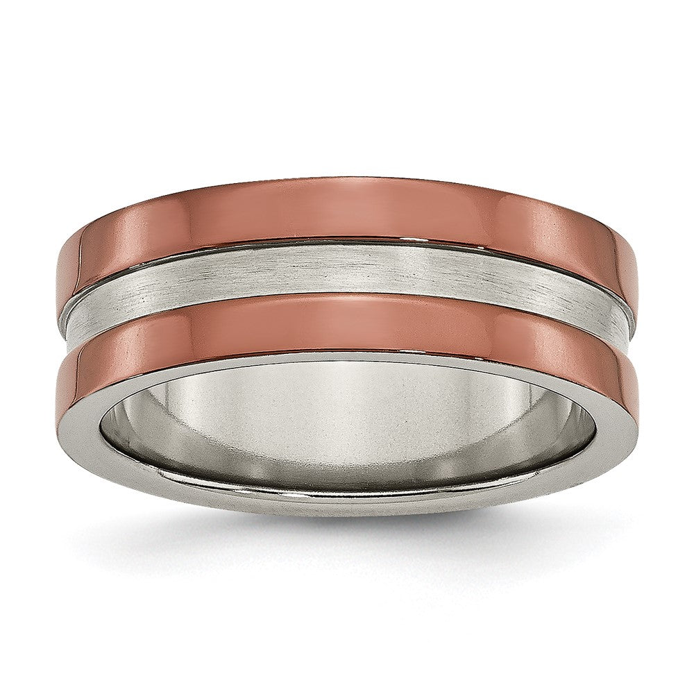 Titanium Grooved 8mm Brown IP-plated Polished w/brushed Center Band
