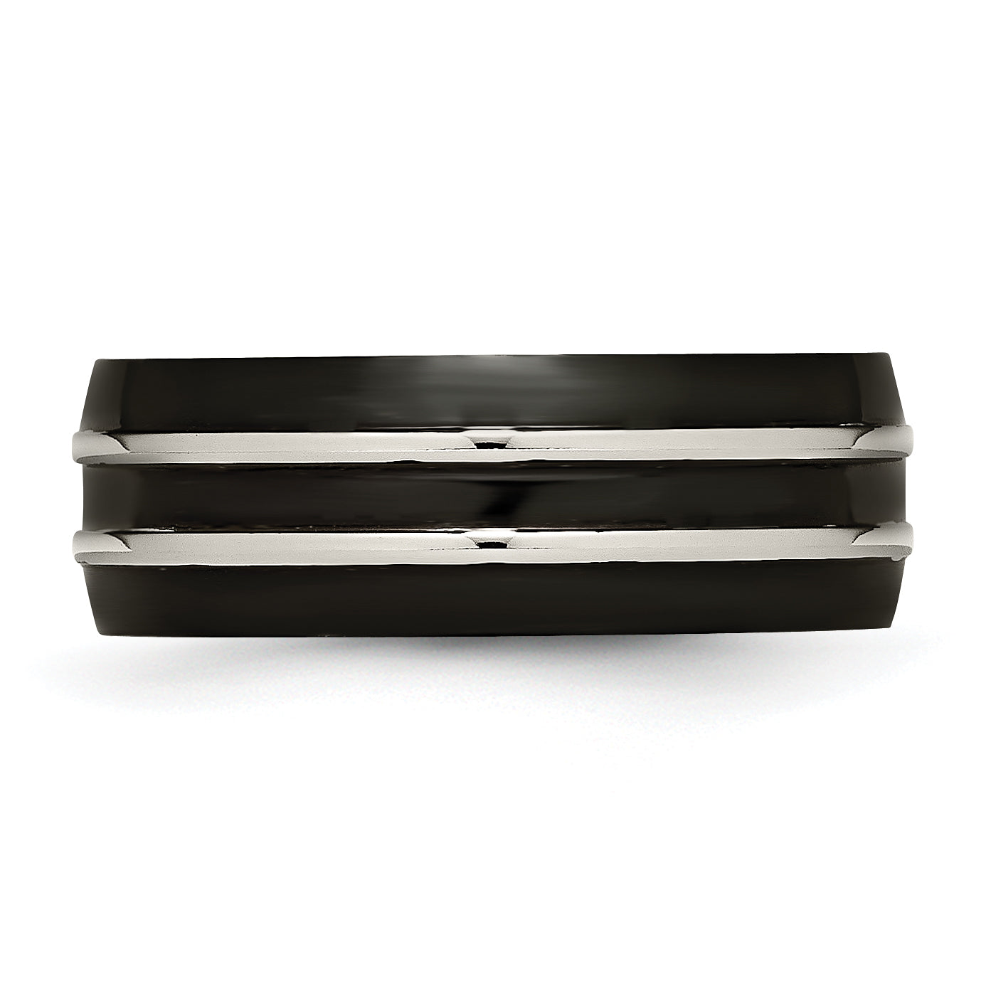 Titanium Grooved 8mm Black IP-plated Brushed & Polished Band