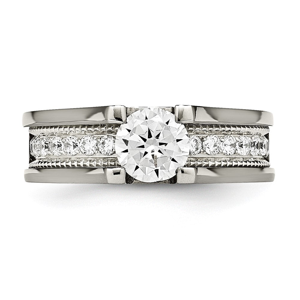 Chisel Titanium with Sterling Silver Accent Polished with CZ Ring