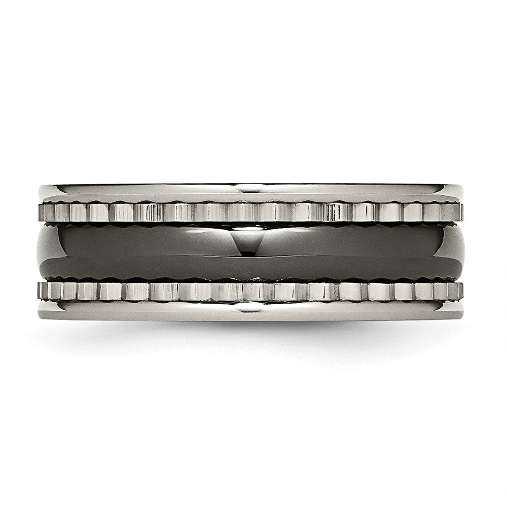 Titanium w/Sawtooth Accent/Polished Black Ceramic Center 8mm Band