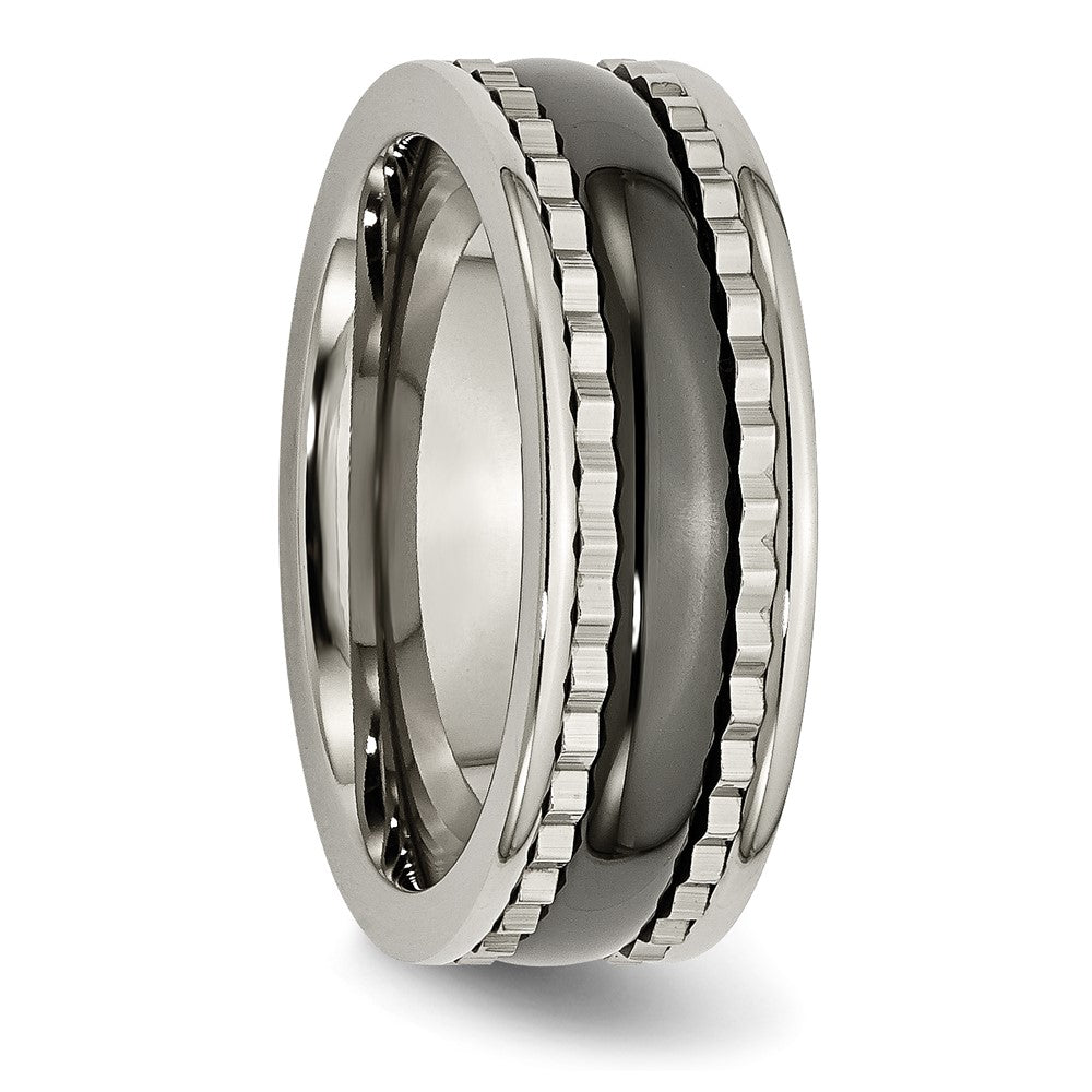 Titanium w/Sawtooth Accent/Polished Black Ceramic Center 8mm Band