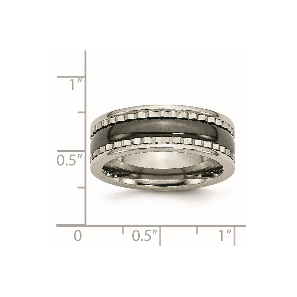 Titanium w/Sawtooth Accent/Polished Black Ceramic Center 8mm Band
