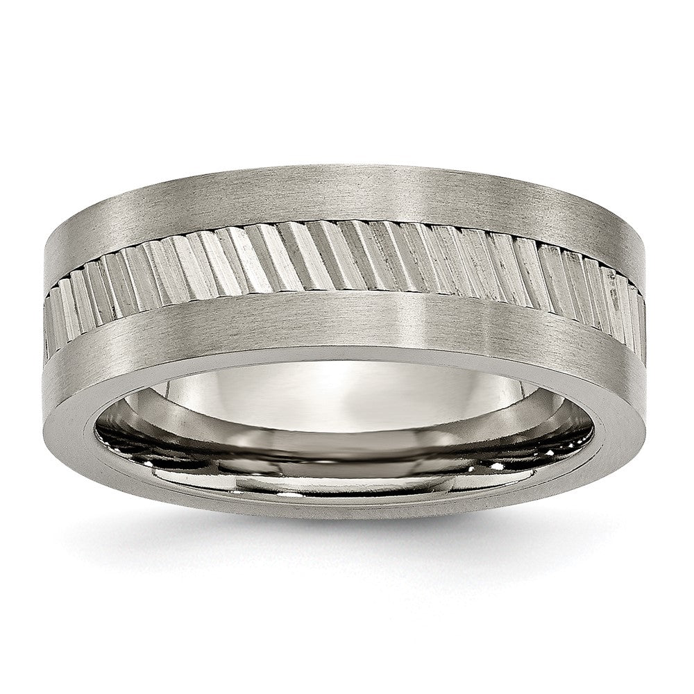 Titanium Sawtooth Design Flat Polished w/Brushed Edge 8mm Band