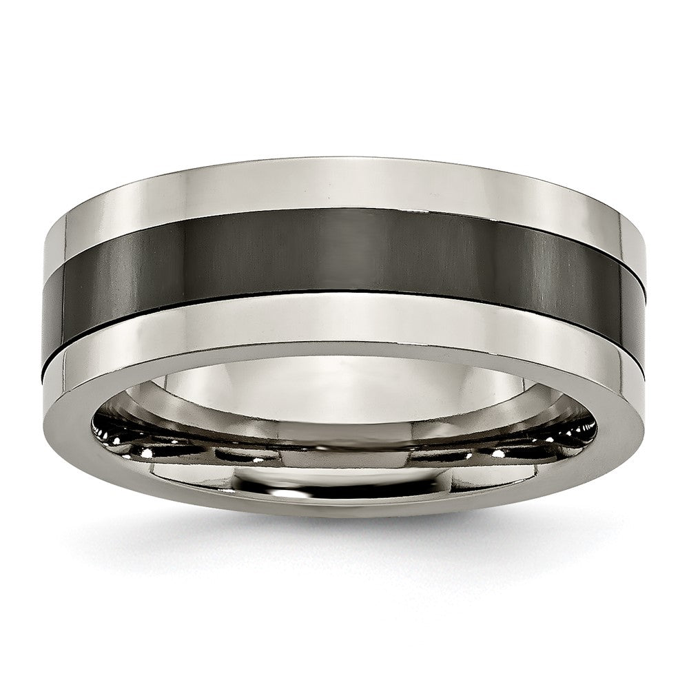 Titanium Base w/Polished Black Ceramic Center Flat 8mm Band