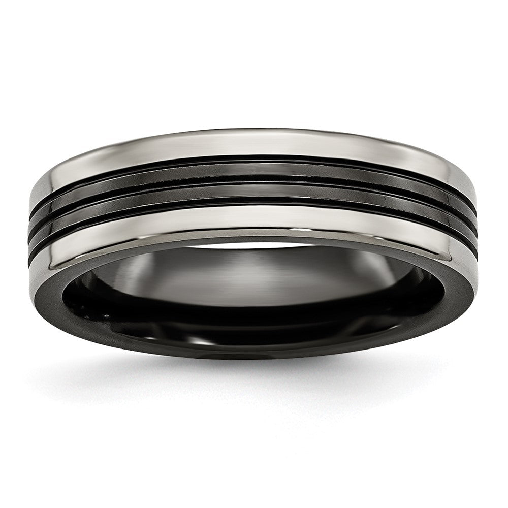 Titanium Black Ti with Grey Edges 6mm Grooved and Polished Band