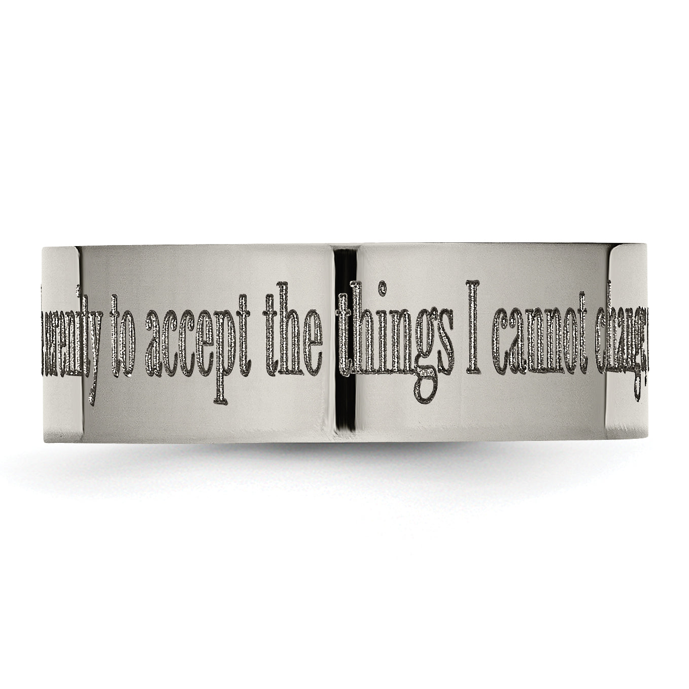 Chisel Titanium Polished Serenity Prayer Laser Design 8mm Flat Band