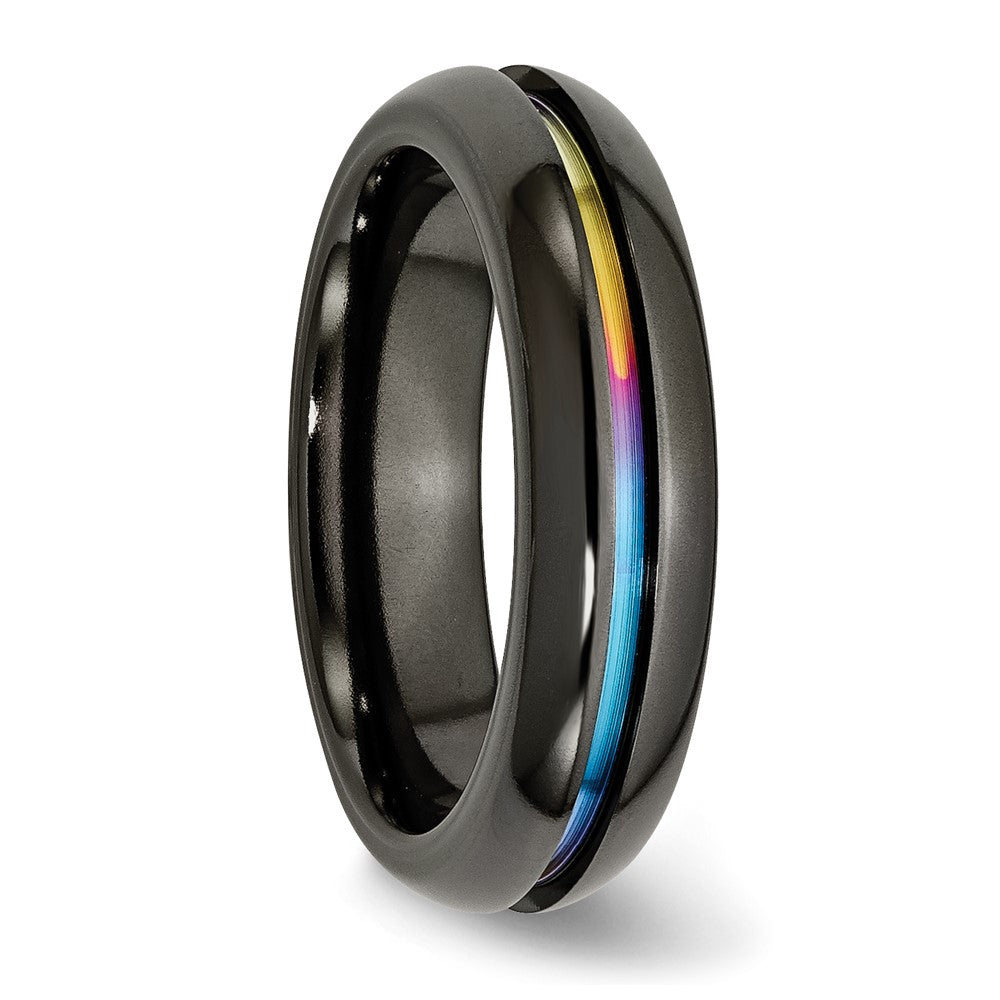 Titanium Black Ti Polished Rainbow Anodized 6mm Band