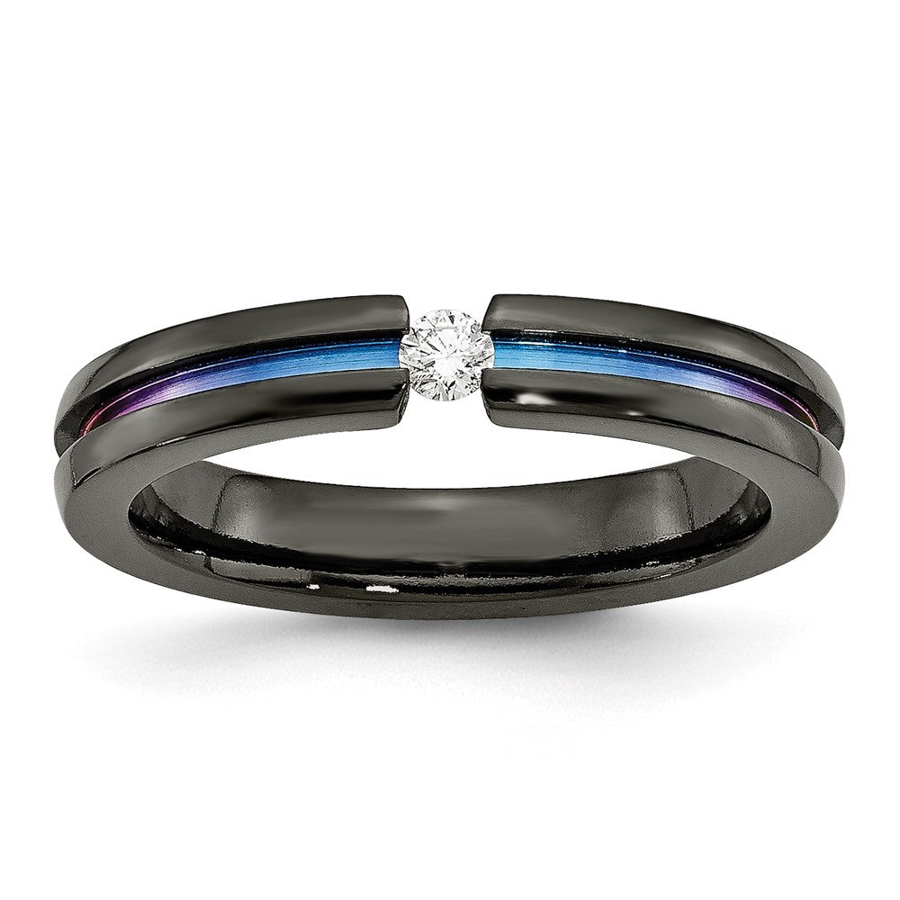 Titanium Black Ti Multi-colored Anodized w/3mm .10ct dia. 4mm Band