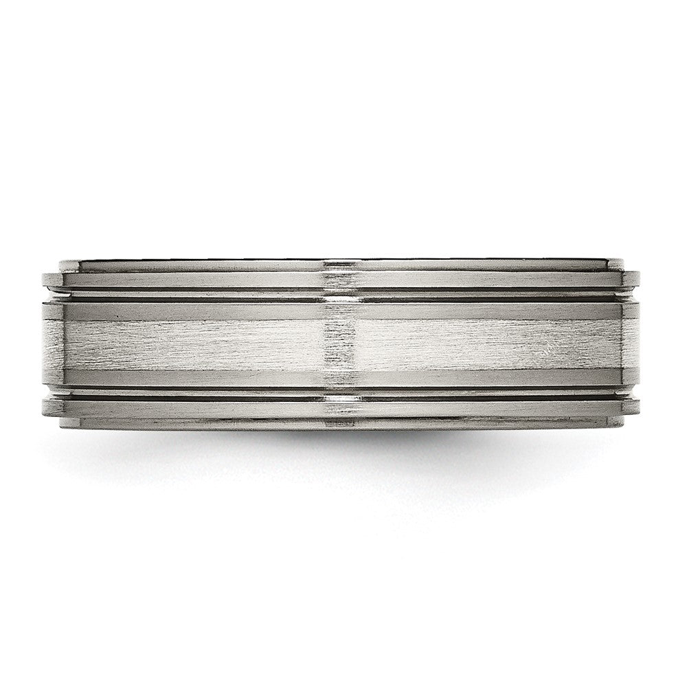 Titanium w/ Argentium .925 Silver Inlay Ridged Edge 7mm Band
