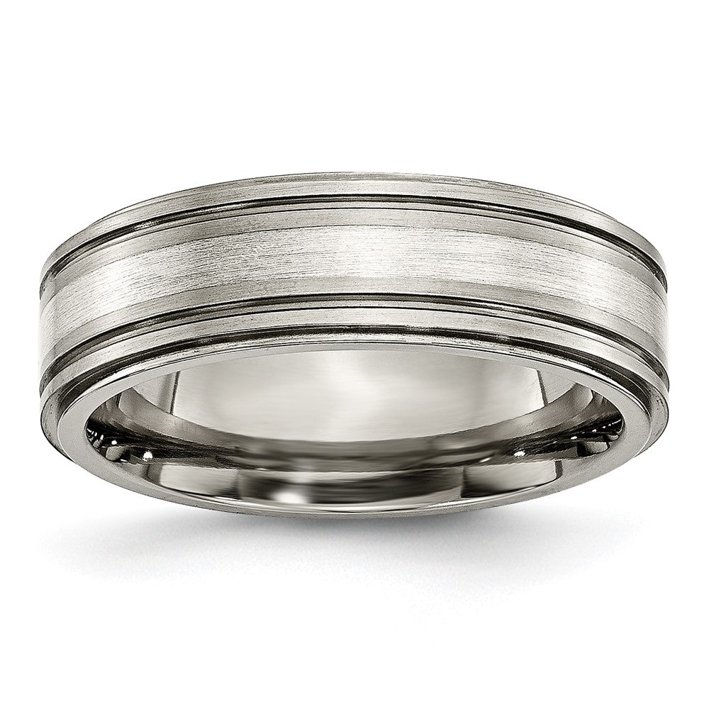 Titanium w/ Argentium .925 Silver Inlay Ridged Edge 7mm Band