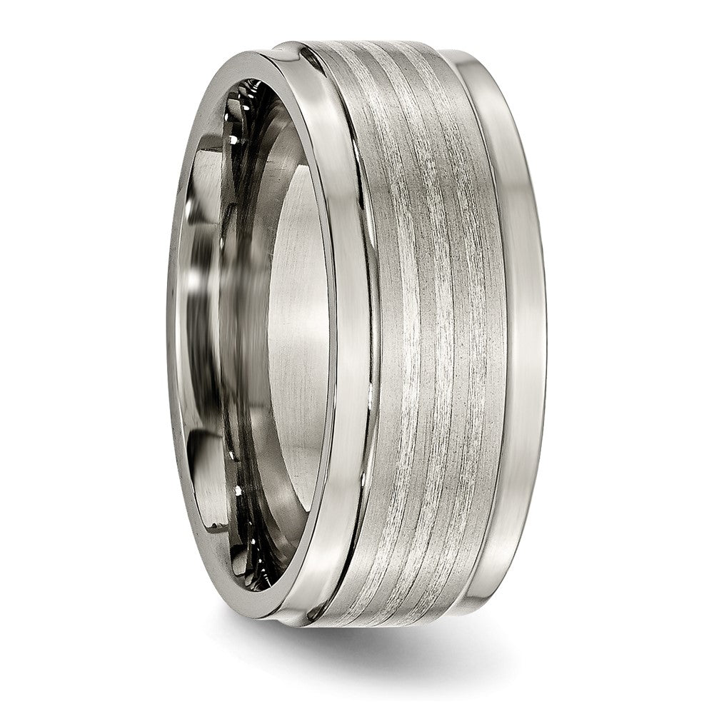 Titanium w/ Argentium .925 Silver Inlay Ridged Edge 9mm Band