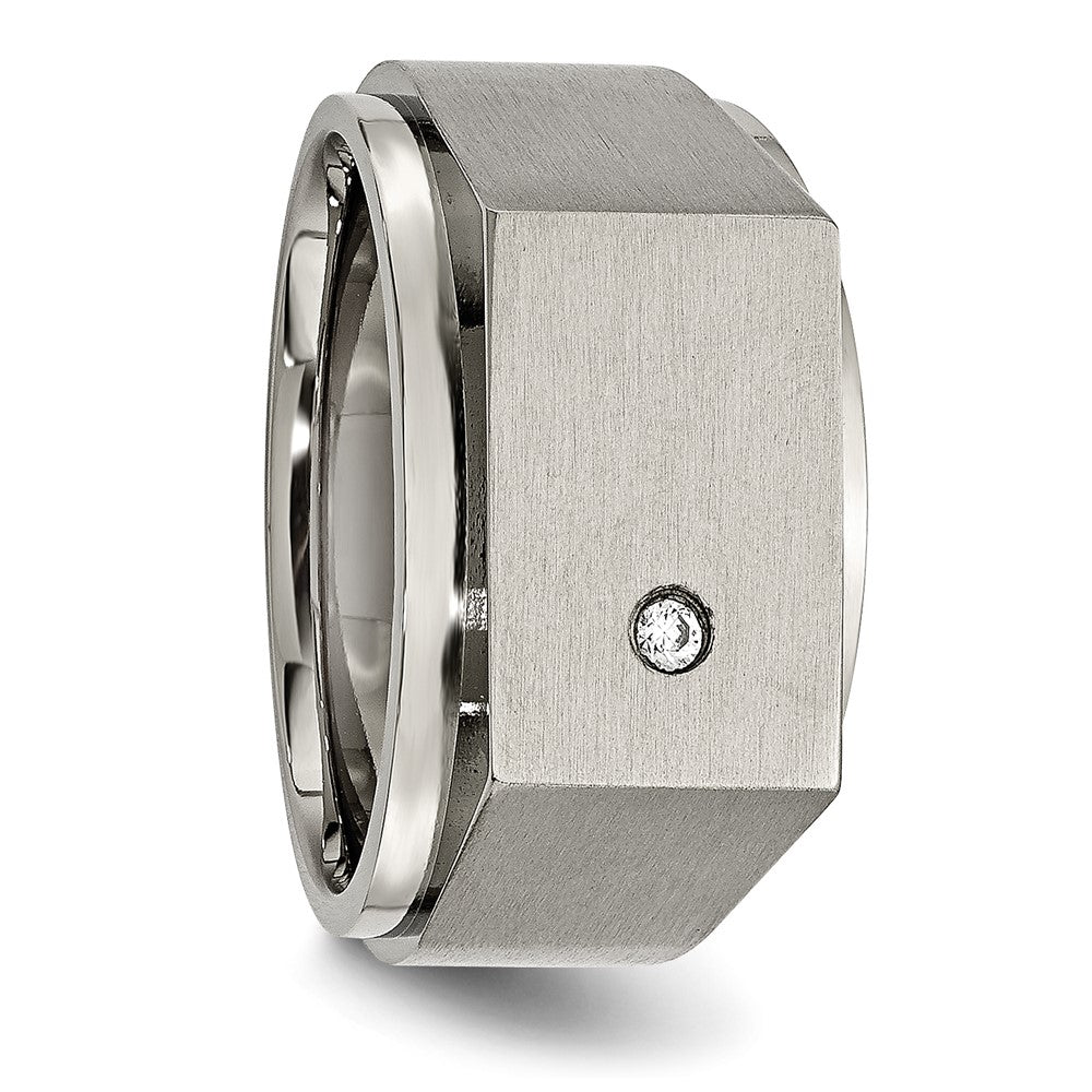 Chisel Titanium Brushed and Polished CZ Square Signet Ring