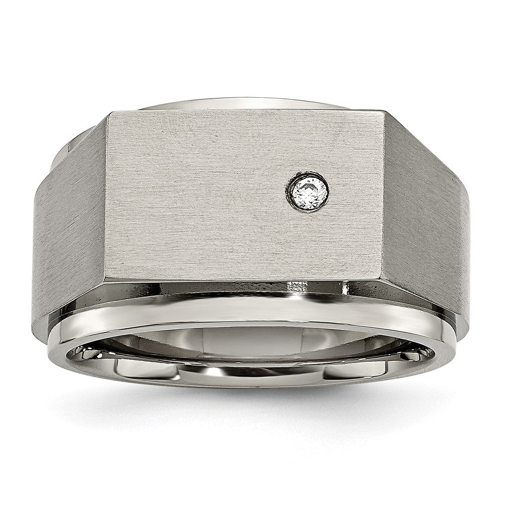 Chisel Titanium Brushed and Polished CZ Square Signet Ring