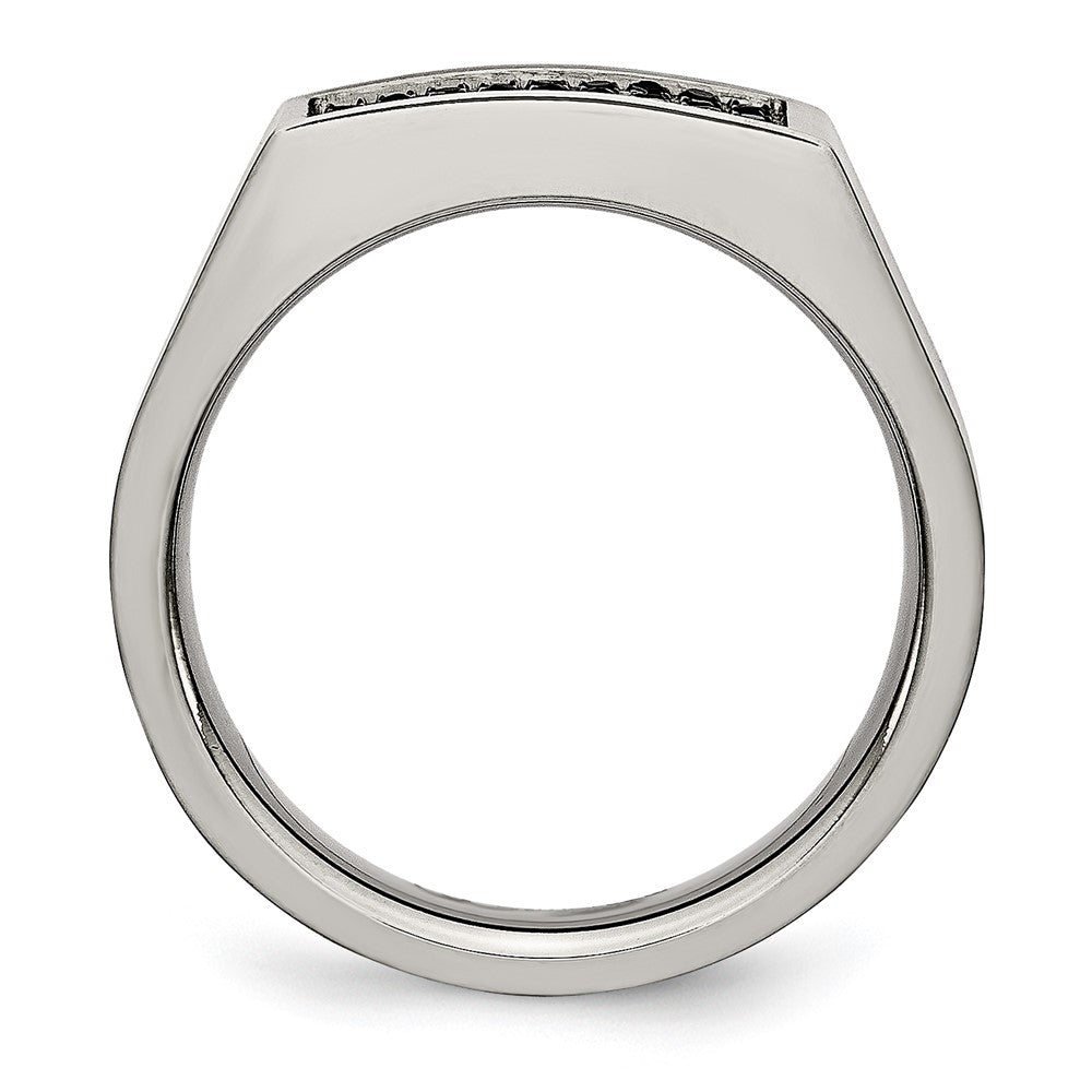 Chisel Titanium Brushed and Polished Black IP-plated CZ Signet Ring